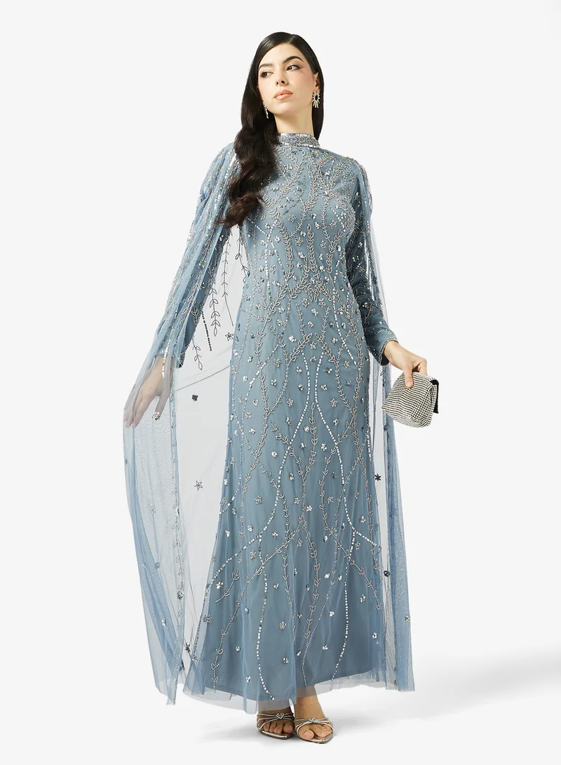 Maryisa  Cape Sleeve Sequin Maxi Dress for Women | Best Price UAE